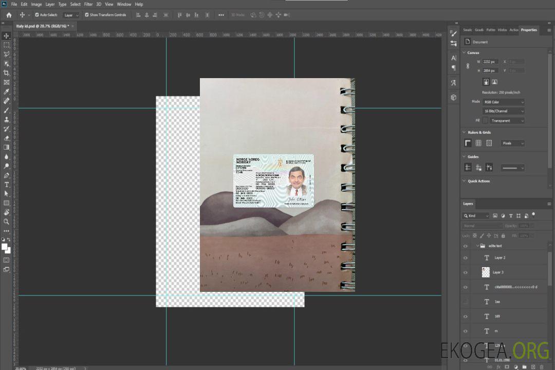 Carte d'identité norvégienne version 2, recto photolook template Carte d'identité norvégienne version 2, recto photolook template